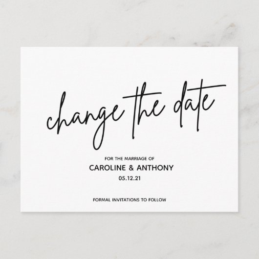 Modern klassiek script Verander de datum Briefkaart (Voorkant)