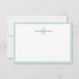 Modern klassiek typografisch groen monogram notitiekaartje