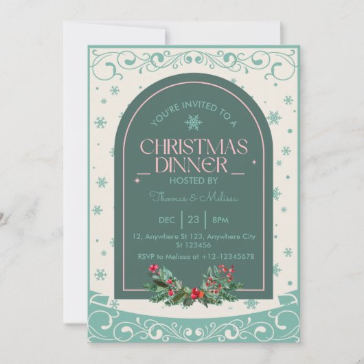 Modern  klassiek winterkerstdiner kaart (Voorkant)