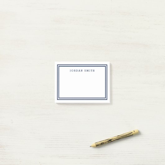 Modern Klassiek Wit met Dubbele Blauwe Zeegrenzen Post-it® Notes (Op bureau)