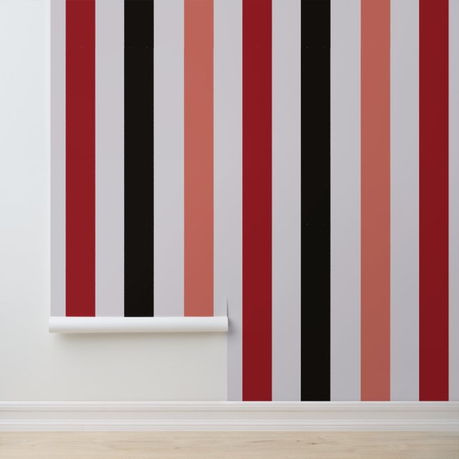Modern Klassiek Zwart & Roze Rood Patroon Streep Behang (Applicatie)