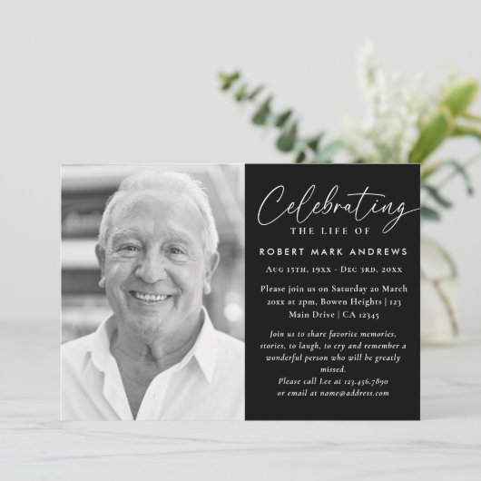 Modern klassiek zwart wit viering van het leven kaart (Staand voorkant)