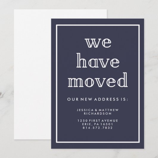Modern Klassieke marineblauw nieuw adres Aankondiging (Voorkant / Achterkant)