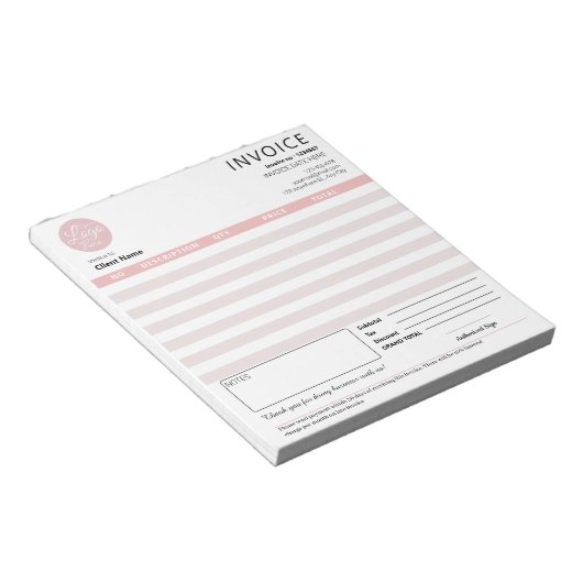 Modern Klein Bedrijf Factuur Verkoopbewijs Roze Notitieblok (Schuin)