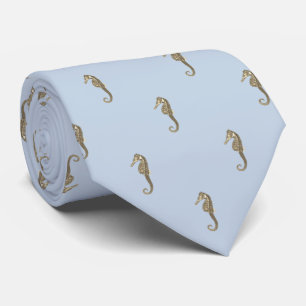 Modern klein beige zeepaardje zacht blauw stropdas