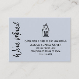 Modern, klein huis "We hebben verplaatst" stoffige Visitekaartje