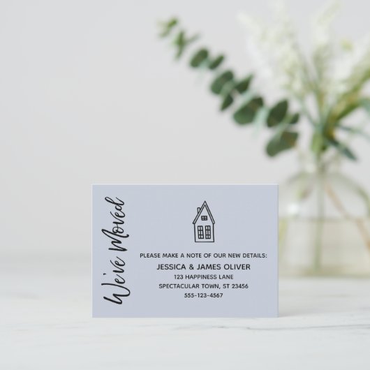 Modern, klein huis "We hebben verplaatst" stoffige Visitekaartje (Staand voorkant)