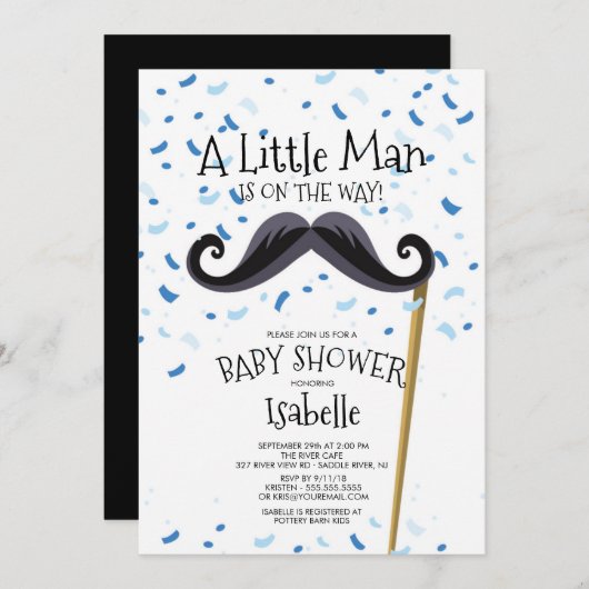 Modern klein Man snor Baby shower Kaart (Voorkant / Achterkant)