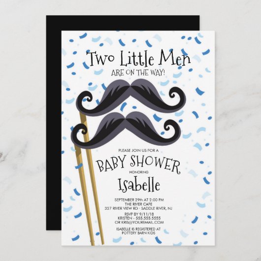 Modern Kleine Mannen Mustache Twins Baby shower Kaart (Voorkant / Achterkant)