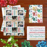 Modern  Kleuren Multi Photo Assortiment Inpakpapier Vel<br><div class="desc">Een modern design, kleuren en uw persoonlijke accenten maken van dit multi-foto inpakpapier vellen assortiment een hit onder elke boom. Typografie raakt van MERRY and JOY in rood, bosgroen, zacht blauw, geel goud en heldergroen omringen twee van uw foto's op blad één. Prettige feestdagen Blad twee is gevuld met een...</div>