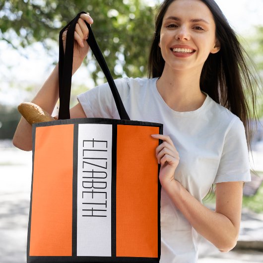Modern kleurenblok - Aangepast monogram Oranje Tote Bag