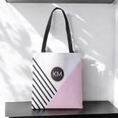 Modern kleurenblok en strepen met Monogram Tote Bag
