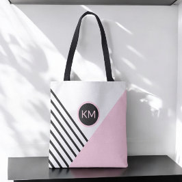 Modern kleurenblok en strepen met Monogram Tote Bag