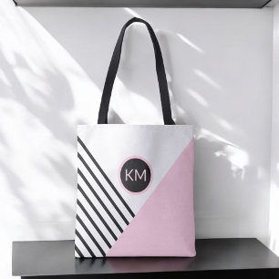 Modern kleurenblok en strepen met Monogram Tote Bag