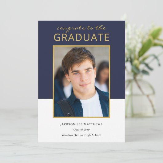 Modern kleurenblok Foto Afstuderen Aankondiging (Staand voorkant)