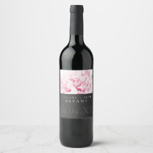 Modern kleurenblok Geplakt roze pony Floral Wijn Etiket