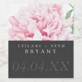 Modern kleurenblok geschilderd roze pioen bloemig wijn etiket (Enkel label)