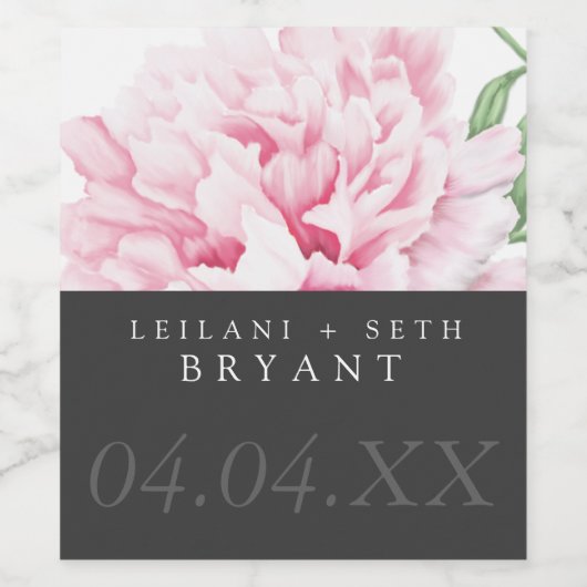 Modern kleurenblok geschilderd roze pioen bloemig wijn etiket (Enkel label)