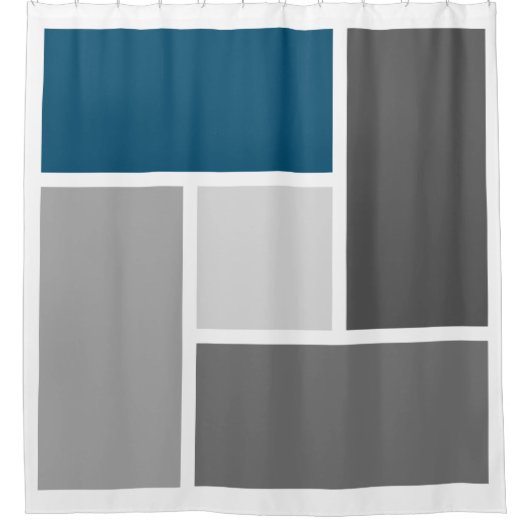 Modern kleurenblok Mozaïek Oceaan Blauw Grijs Wit Douchegordijn (Voorkant)