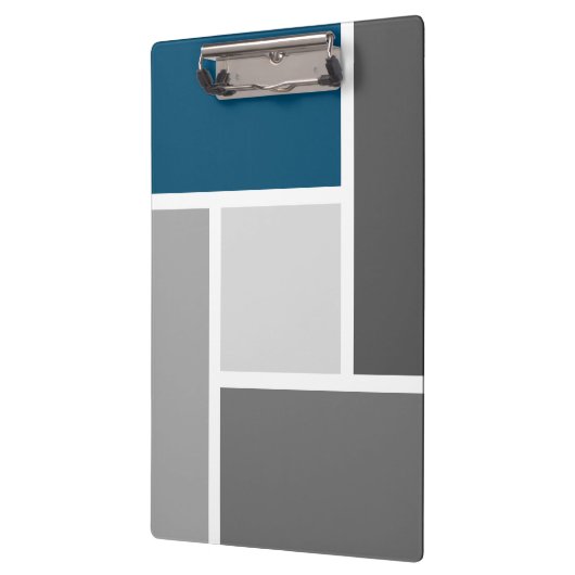 Modern kleurenblok Mozaïek Oceaan Blauw Grijs Wit Klembord (Links)