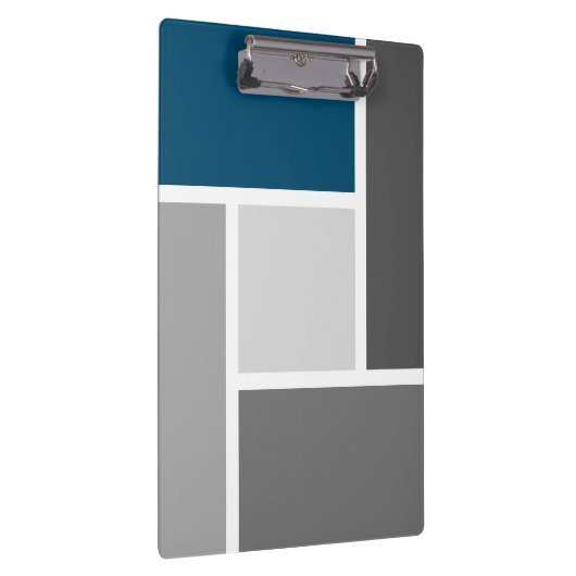 Modern kleurenblok Mozaïek Oceaan Blauw Grijs Wit Klembord (Rechts)