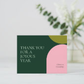 Modern kleurenblok roze en groen dank u feestdagenkaart (Staand voorkant)