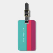 Modern kleurenblok Turquoise Pink Paars Bagagelabel (Voorkant verticaal)