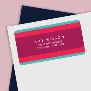 Modern kleurenblok turquoise roze Paarse adres Etiket