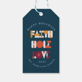 modern kleurig script prettige feestdagen monogram cadeaulabel