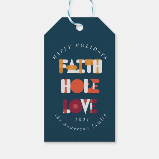 modern kleurig script prettige feestdagen monogram cadeaulabel (Voorkant)