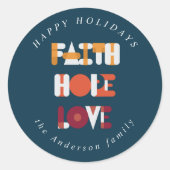 modern kleurig script prettige feestdagen monogram ronde sticker (Voorkant)