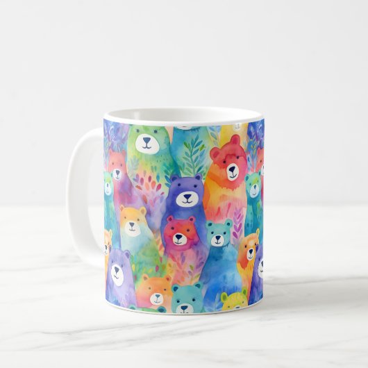 Modern kleurig waterverf beren patroon koffiemok (Voorkant links)