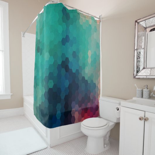 Modern kleurrijk achthoek geometrisch patroon douchegordijn (In situ)