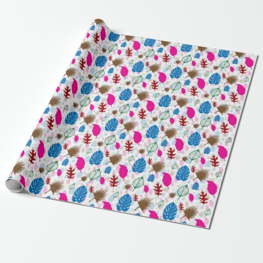 Modern Kleurrijk Blad Abstract Patroon Wit Cadeaupapier (Uitgerold)
