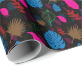 Modern Kleurrijk Blad Abstract Patroon Zwart Cadeaupapier (Rol Hoek)