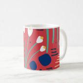 Modern Kleurrijk Bladerbloemmotief Rood Koffiemok (Voorkant rechts)