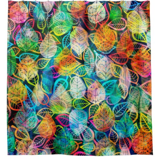 Modern Kleurrijk Bladpatroon Douchegordijn (Voorkant)