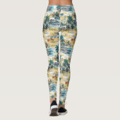 Modern Kleurrijk Blauw Geel Tropisch Hawaï-eiland Leggings (Achterkant)