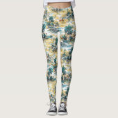 Modern Kleurrijk Blauw Geel Tropisch Hawaï-eiland Leggings (Voorkant)