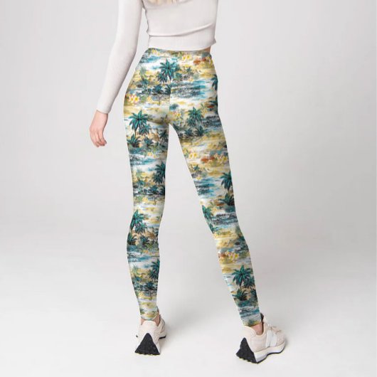 Modern Kleurrijk Blauw Geel Tropisch Hawaï-eiland Leggings