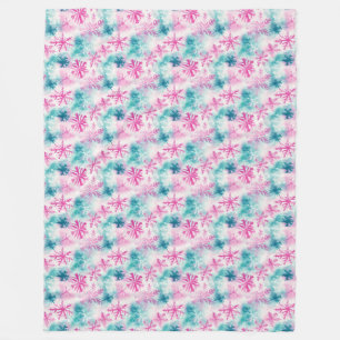 Modern kleurrijk Blauwgroen en roze sneeuwvlokpatr Fleece Deken