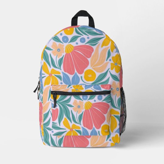 Modern Kleurrijk Bloemen Botanisch Patroon Bedrukte Rugzak (Voorkant)