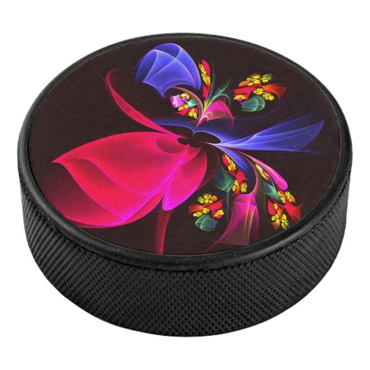 Modern kleurrijk bloemig Abstract kunstpatroon #06 Hockey Puck (3/4)
