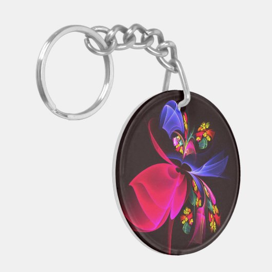 Modern kleurrijk bloemig Abstract kunstpatroon #06 Sleutelhanger (Voorkant Links)