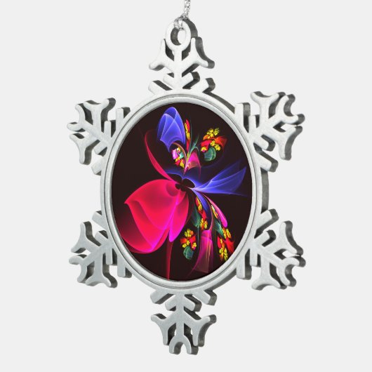 Modern kleurrijk bloemig Abstract kunstpatroon #06 Tin Sneeuwvlok Ornament (Rechts)