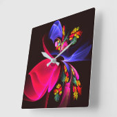 Modern kleurrijk bloemig Abstract kunstpatroon #06 Vierkante Klok (Hoek)