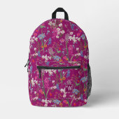 Modern kleurrijk bloemmotief Paarse monogram Bedrukte Rugzak (Voorkant)