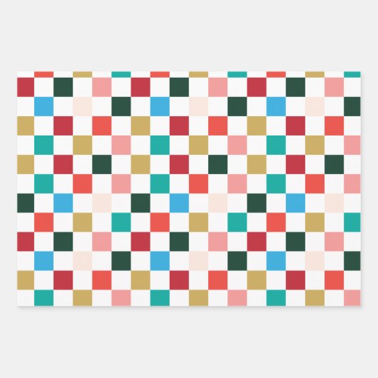 Modern kleurrijk Checkerboard kerstscript Inpakpapier Vel (Voorkant)
