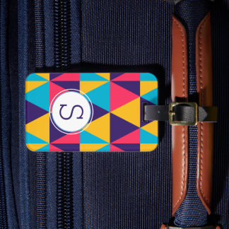 Modern Kleurrijk Chevron Patroon Met Monogram Bagagelabel