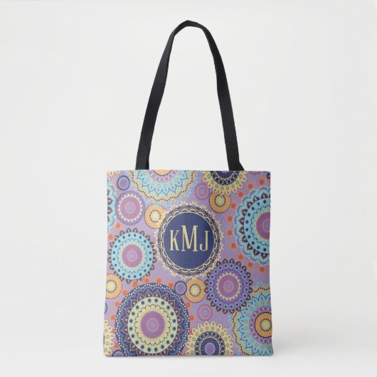 Modern kleurrijk Chic Monogrammed Mandala Pattern Tote Bag (Voorkant)